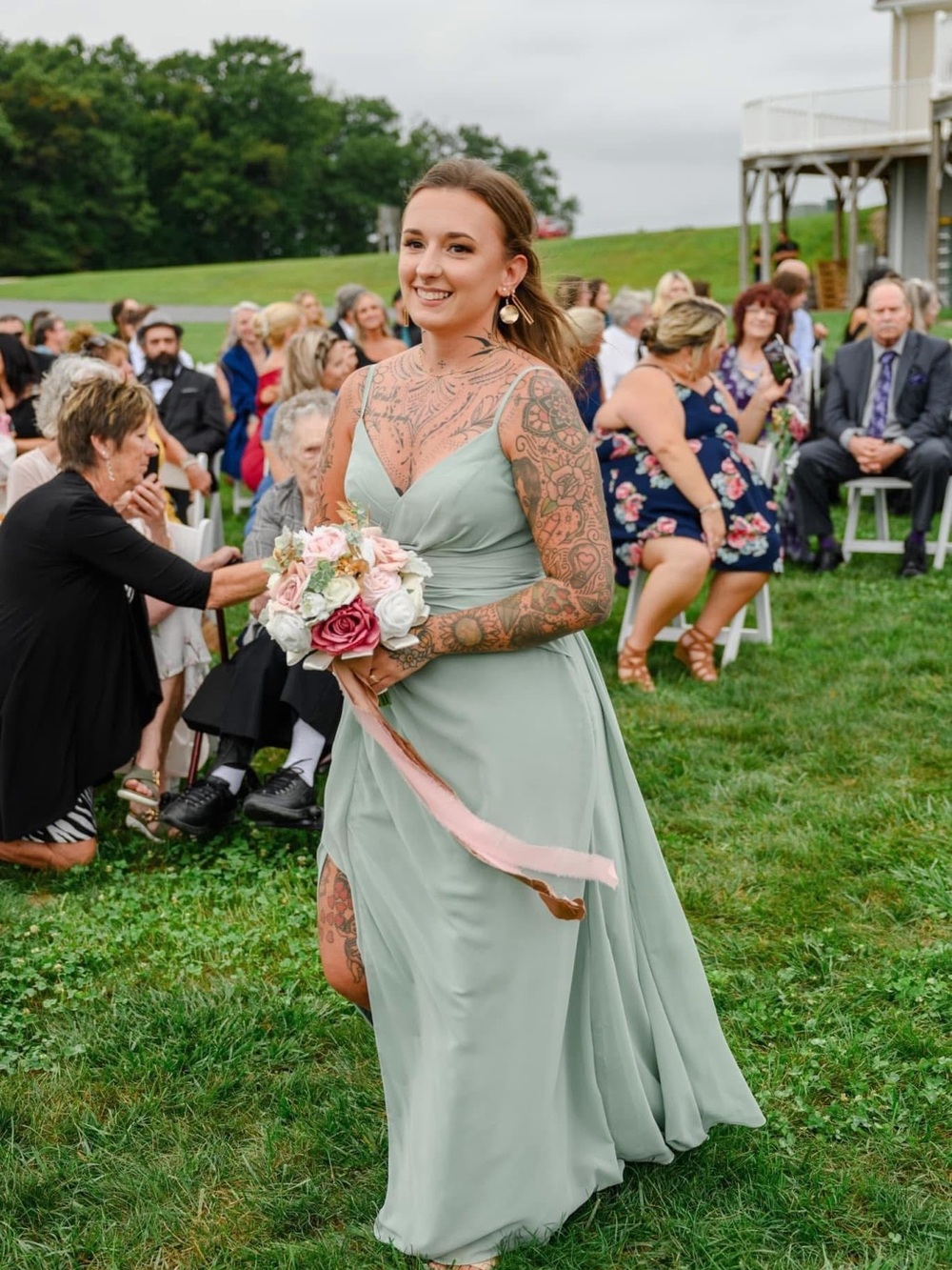 Azazie Sage Green V-Neck Bridesmaid Dress